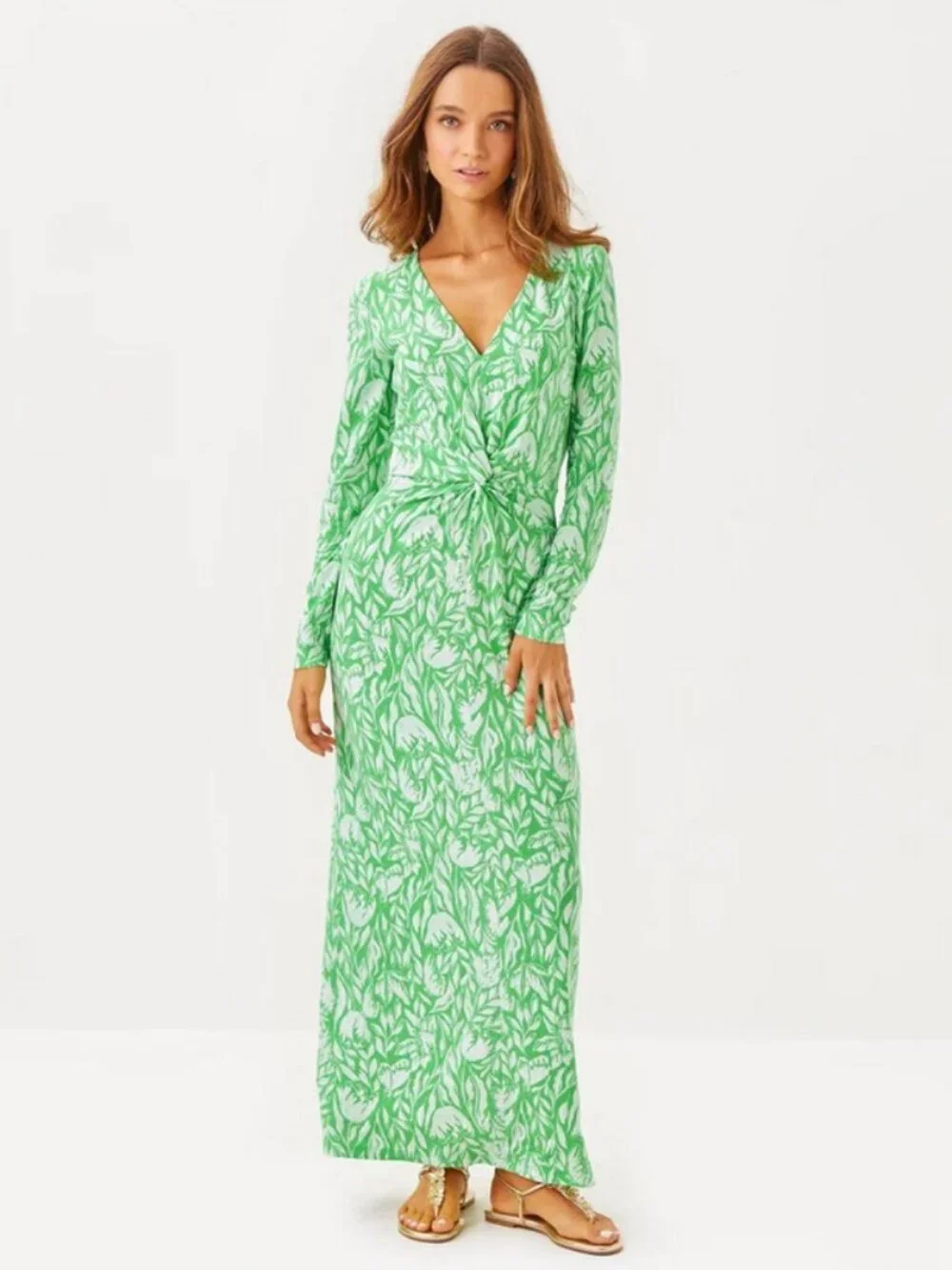 lilly pulitzer green maxi dress Lilly Pulitzer Women's Carlynn Satin Maxi Bow Dress, Green, 10